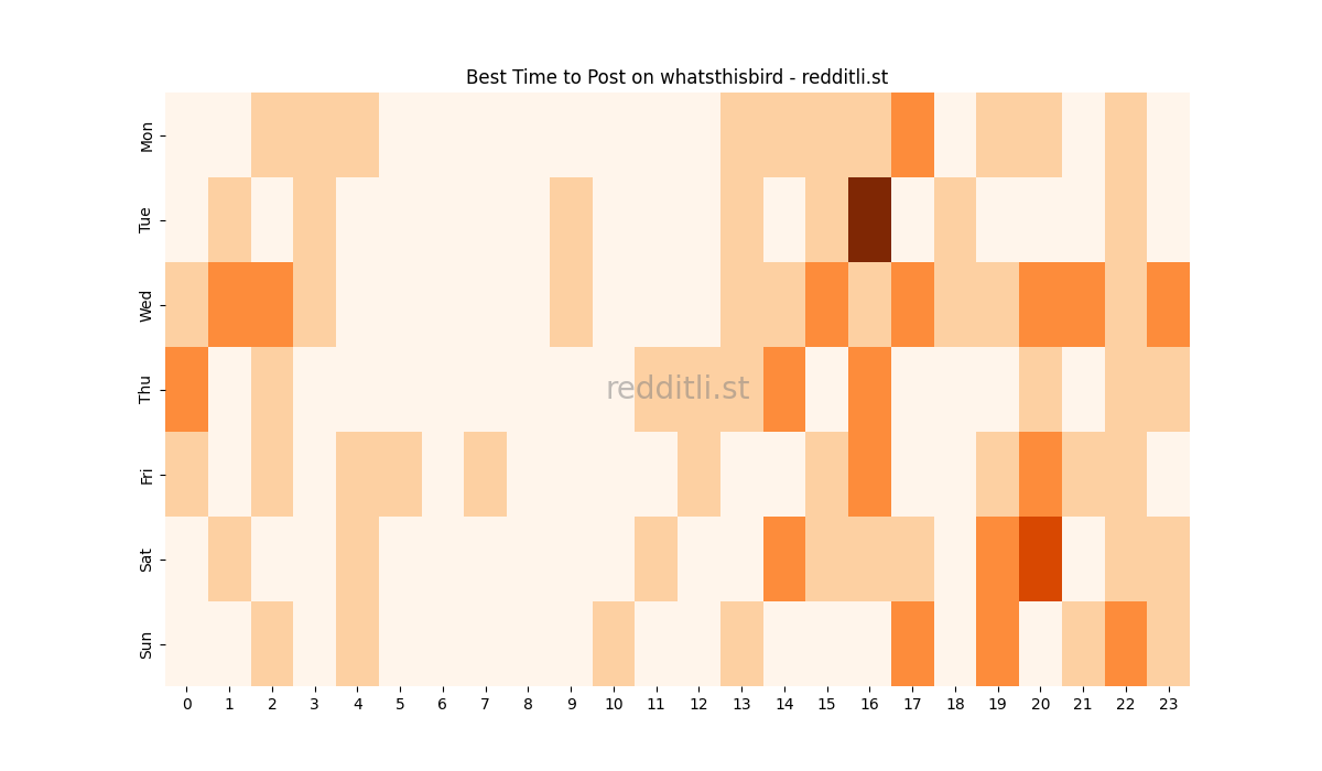 Best posting times heatmap for r/whatsthisbird